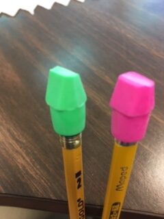 Two pencils after the eraser was hacked.